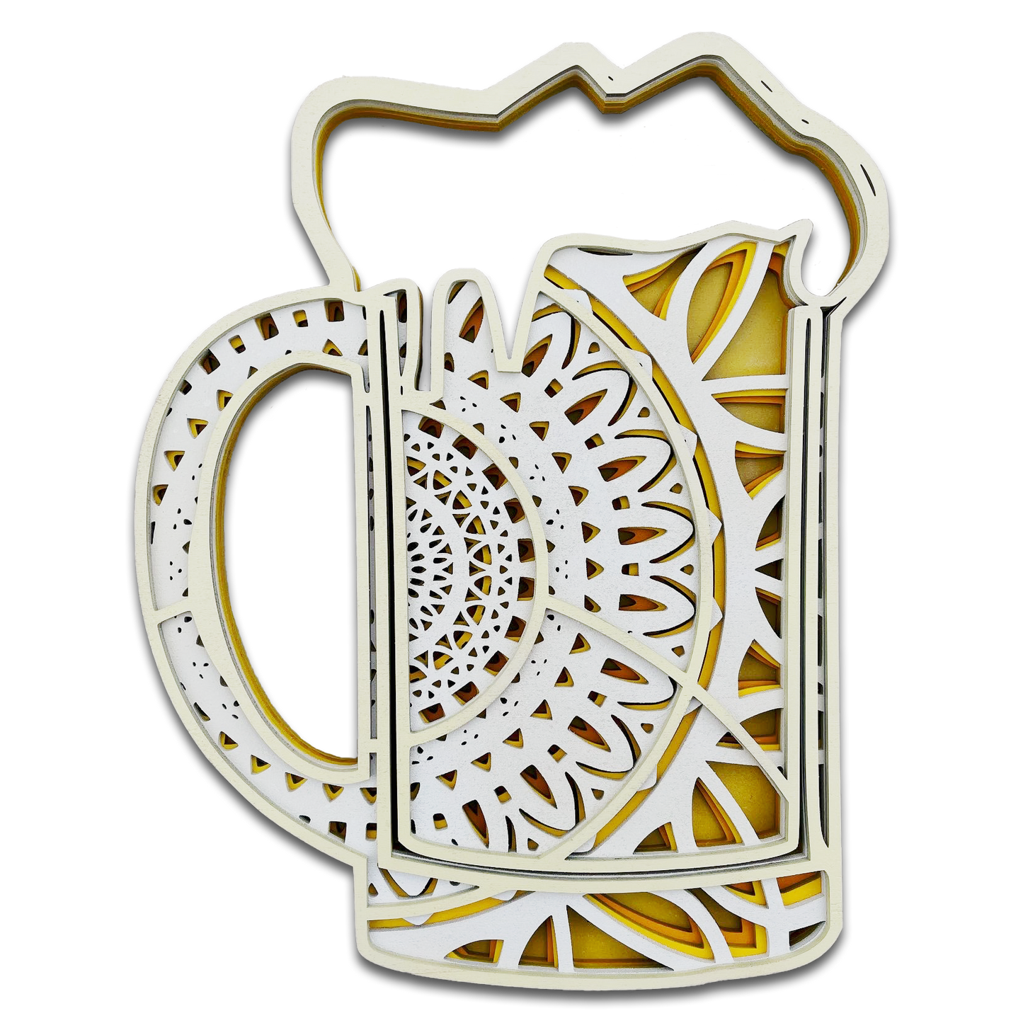 Décoration artisanale bière en bois design mandala