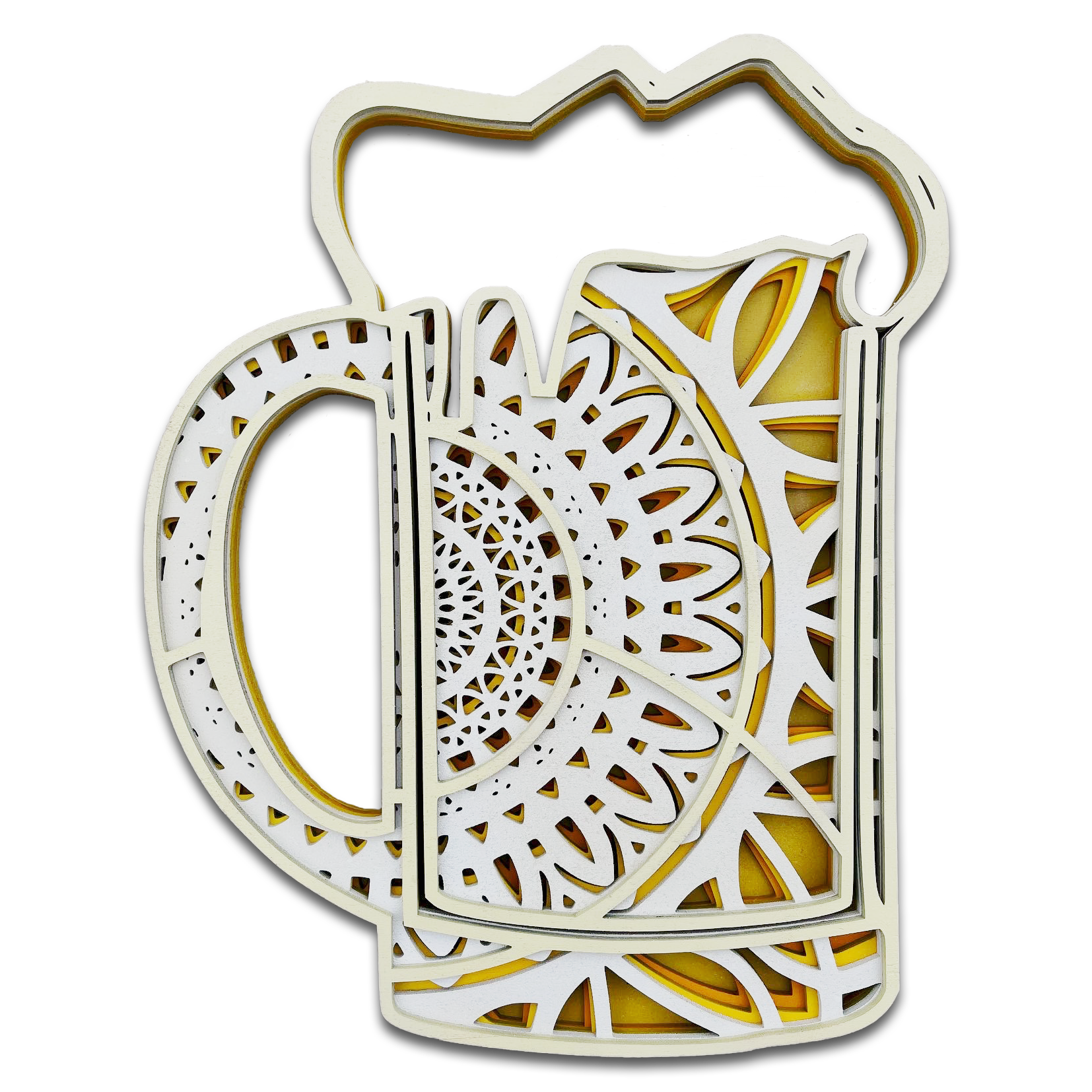 Décoration artisanale bière en bois design mandala