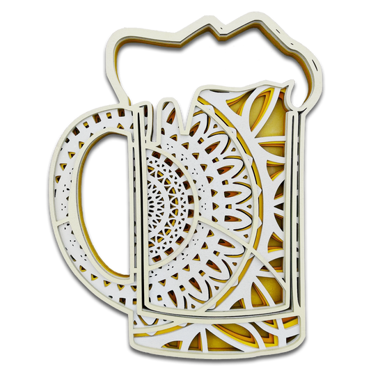 Décoration artisanale bière en bois design mandala