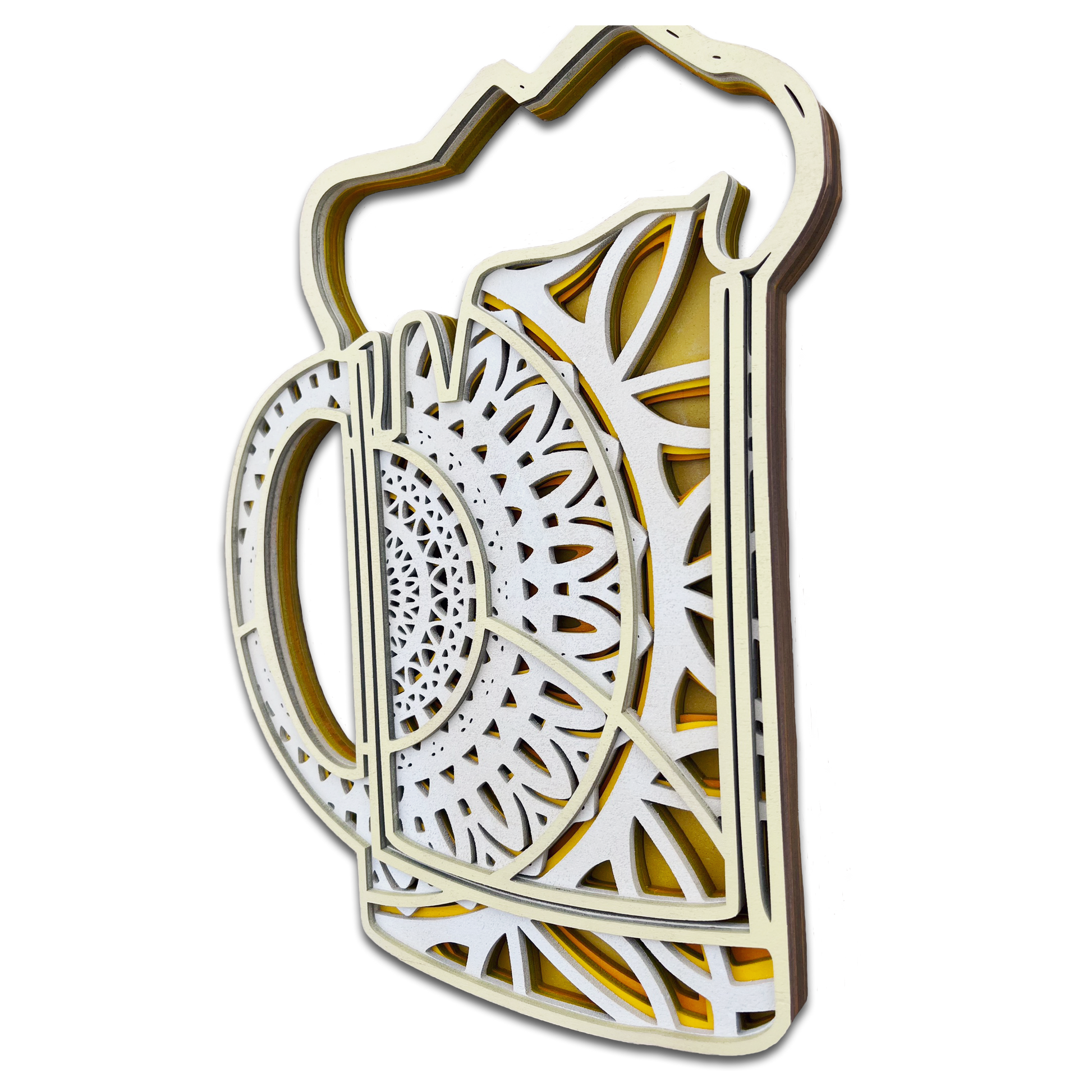 Décoration artisanale bière en bois design mandala