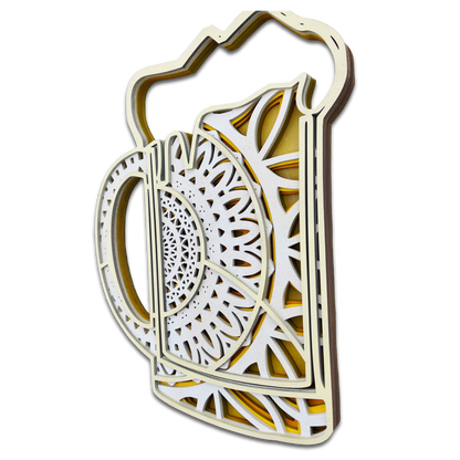 Décoration artisanale bière en bois design mandala