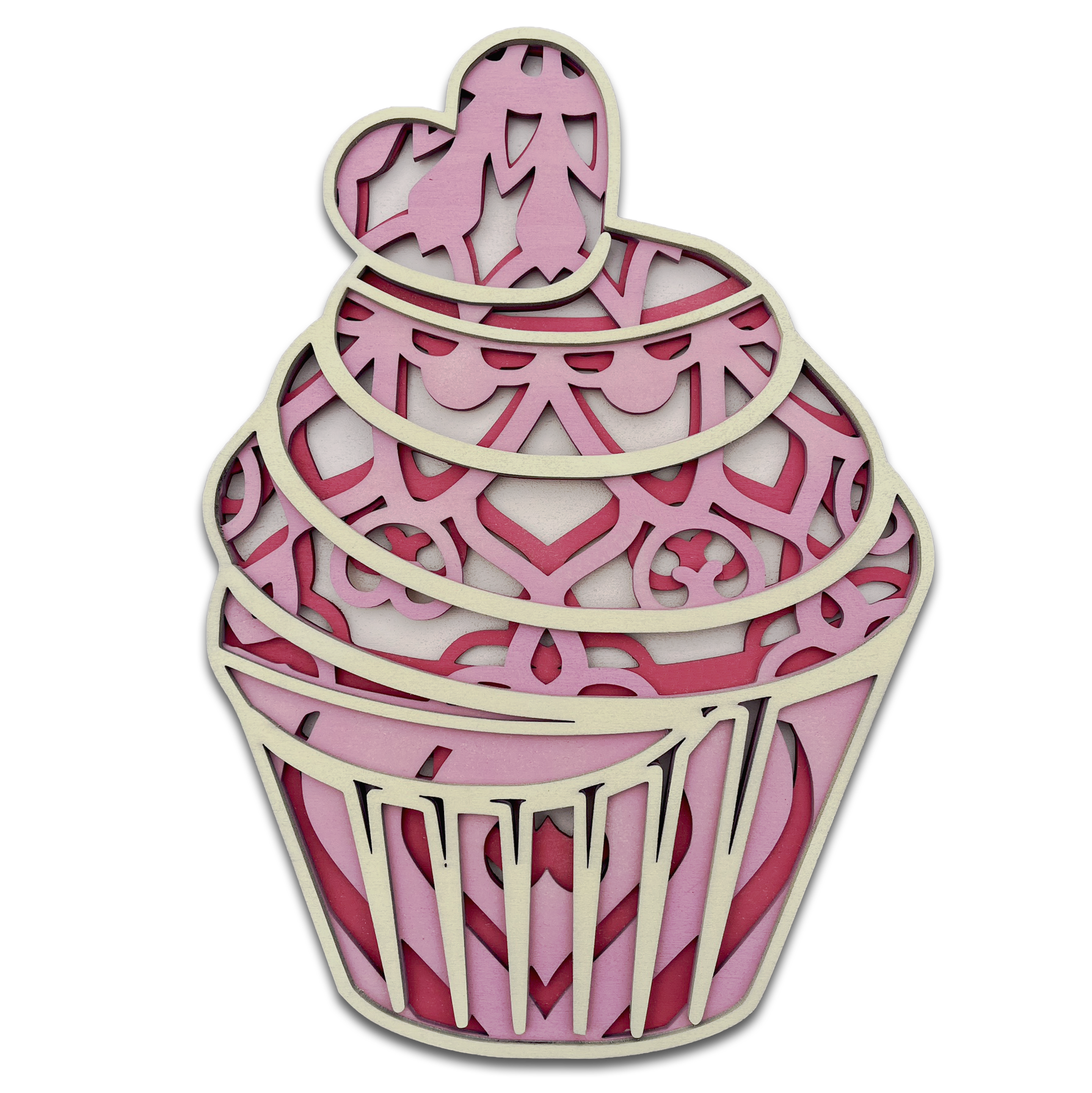 Décoration artisanale sucrée de cupcake en bois design mandala