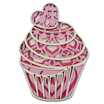 Décoration artisanale sucrée de cupcake en bois design mandala