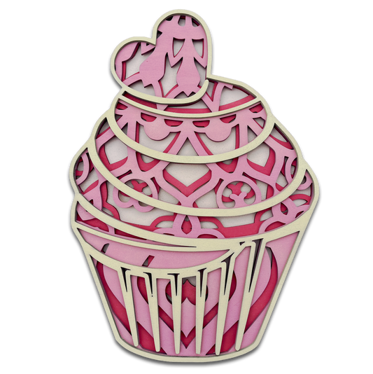 Décoration artisanale sucrée de cupcake en bois design mandala