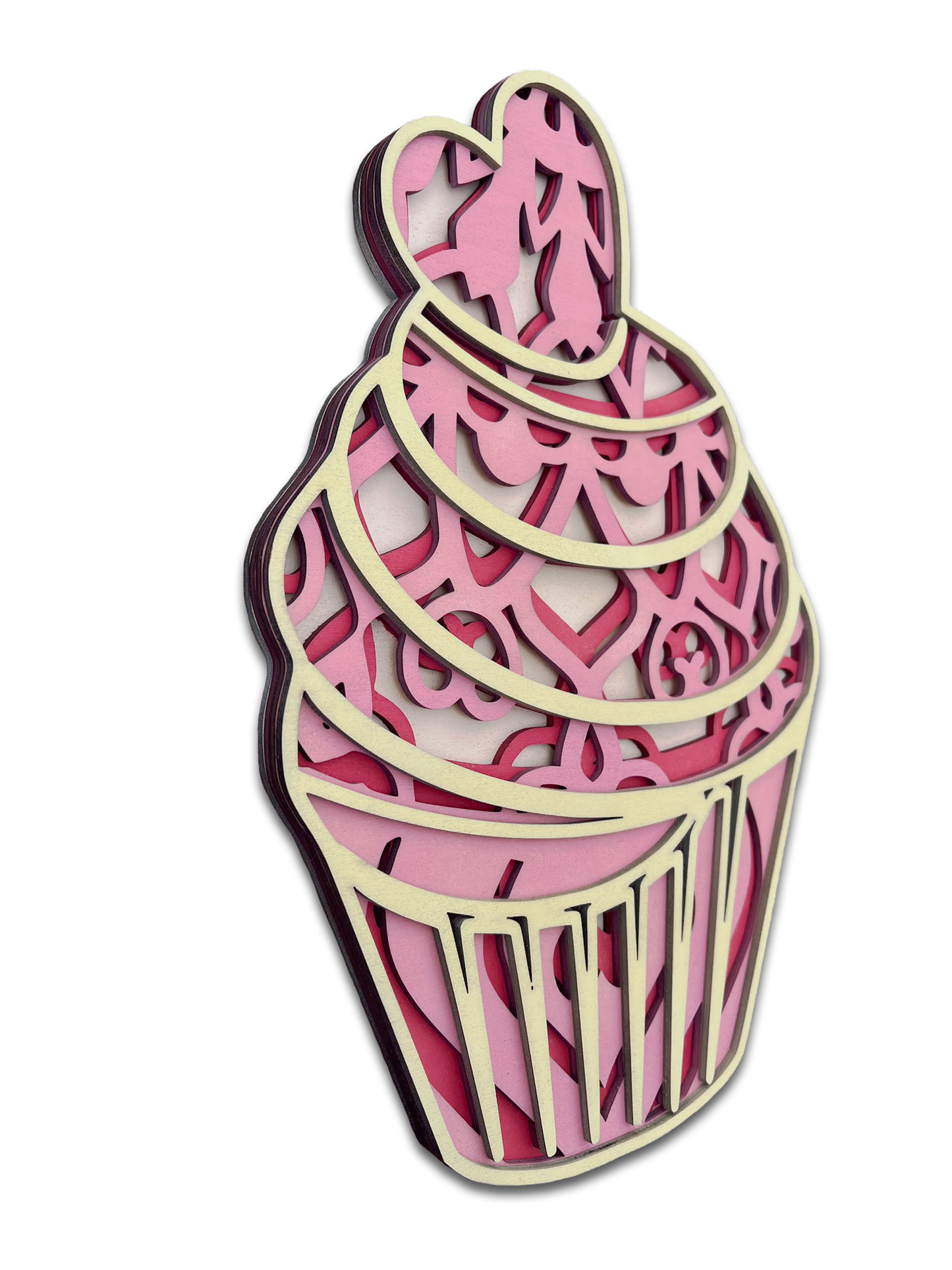 Décoration artisanale sucrée de cupcake en bois design mandala