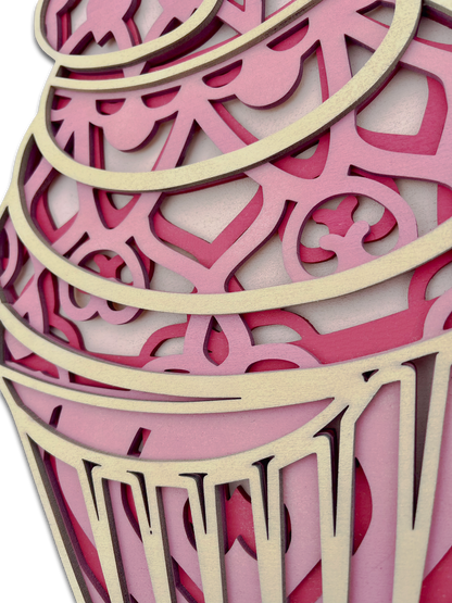 Décoration artisanale sucrée de cupcake en bois design mandala