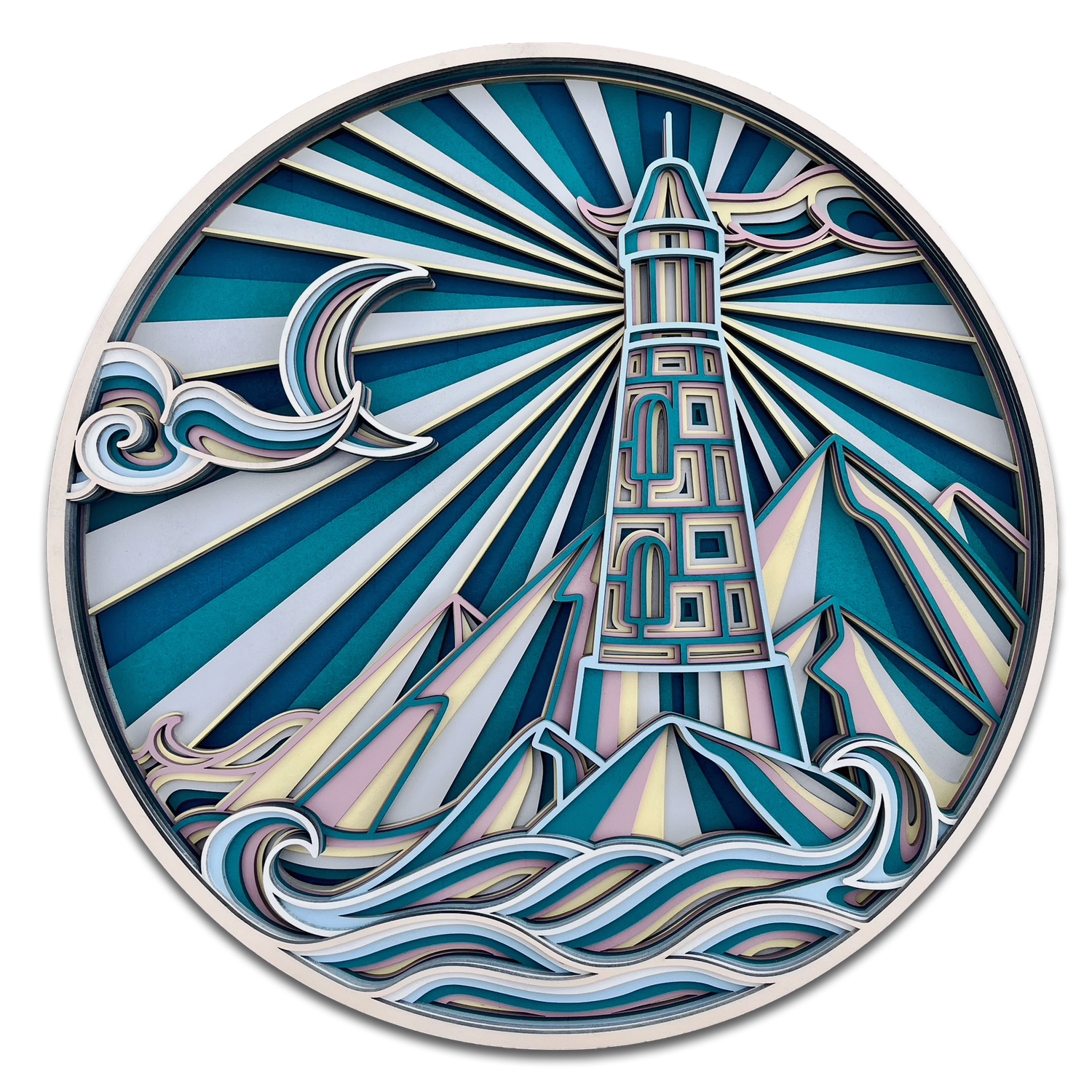 Décoration artisanale tableau paysage phare design 3D fantaisiste