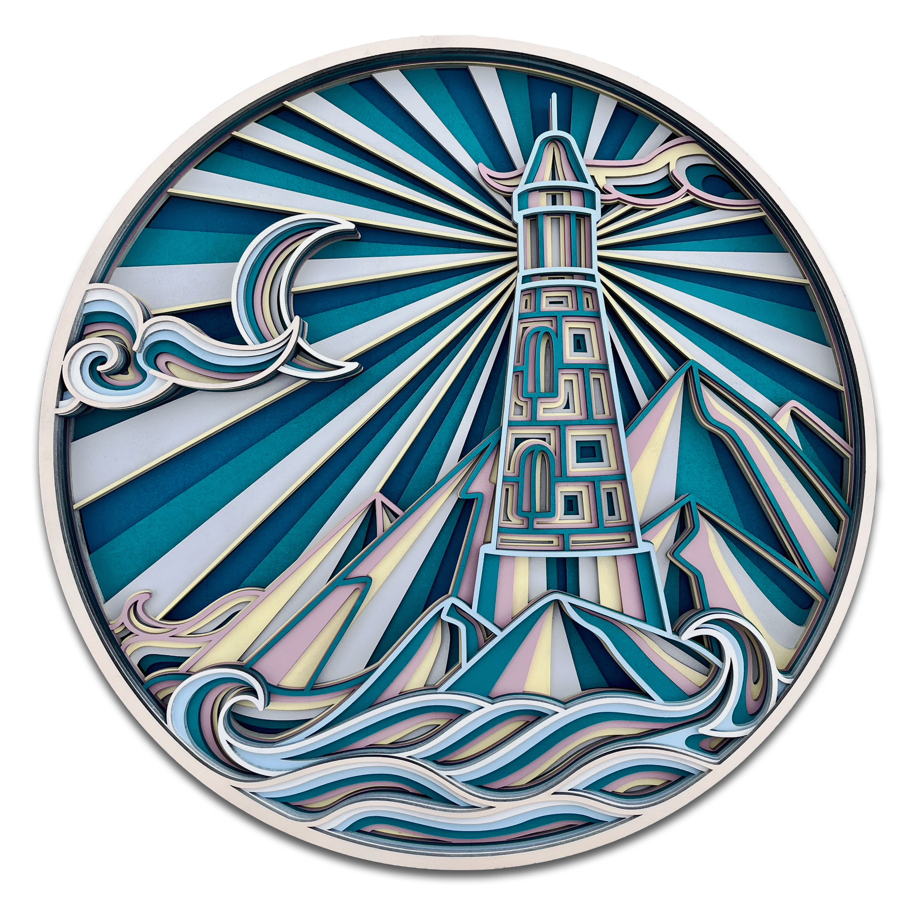 Décoration artisanale tableau paysage phare design 3D fantaisiste