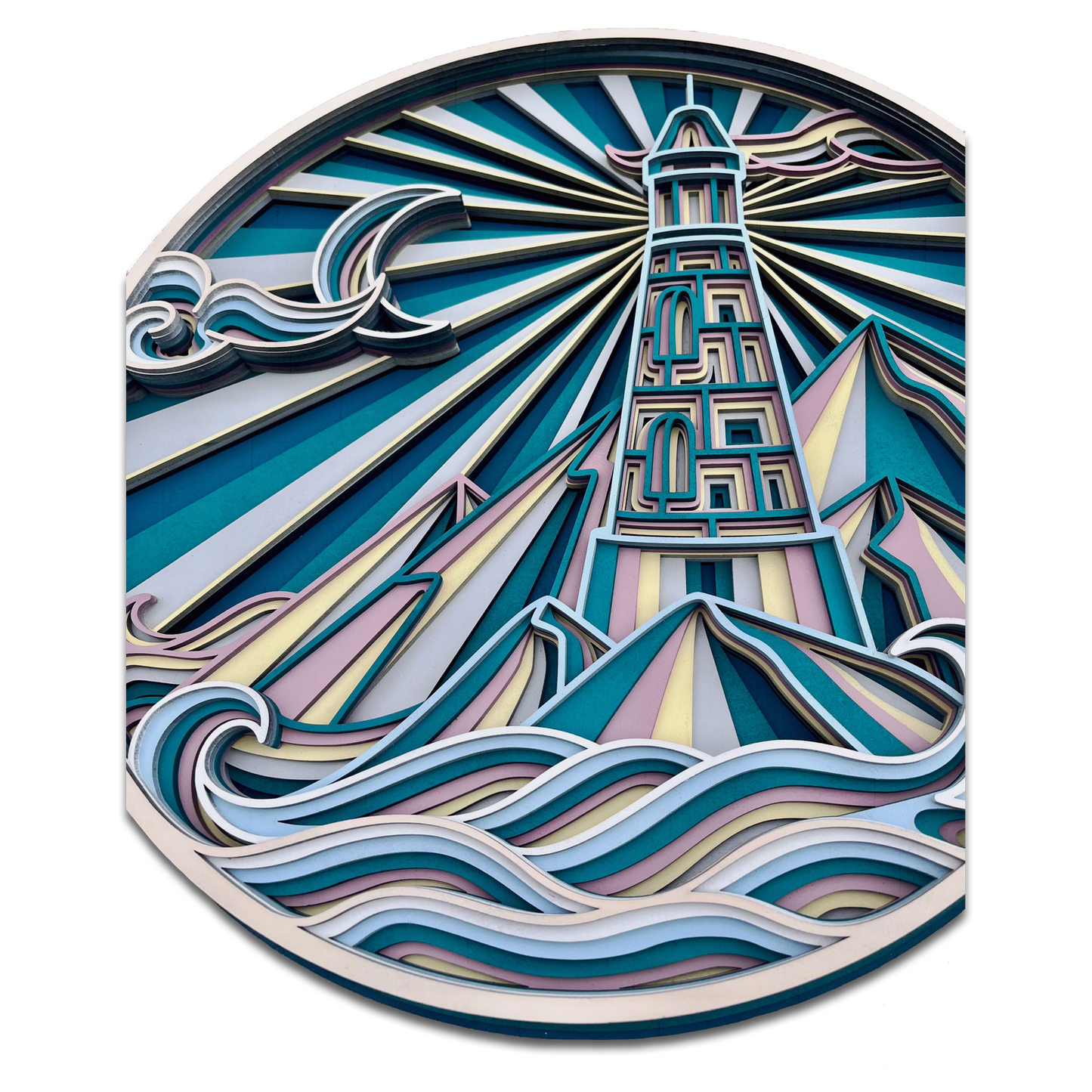 Décoration artisanale tableau paysage phare design 3D fantaisiste