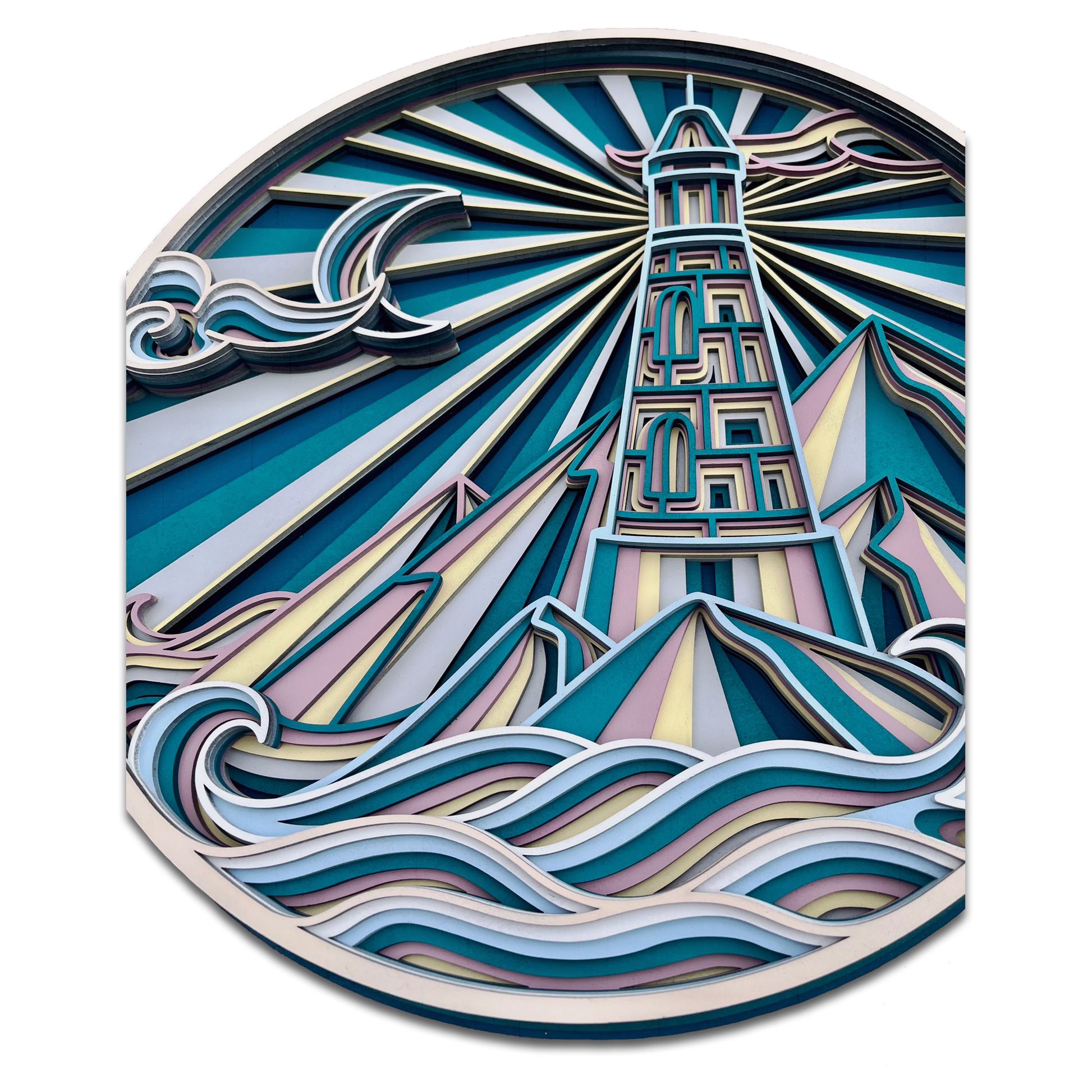 Décoration artisanale tableau paysage phare design 3D fantaisiste