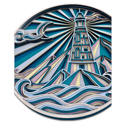 Décoration artisanale tableau paysage phare design 3D fantaisiste
