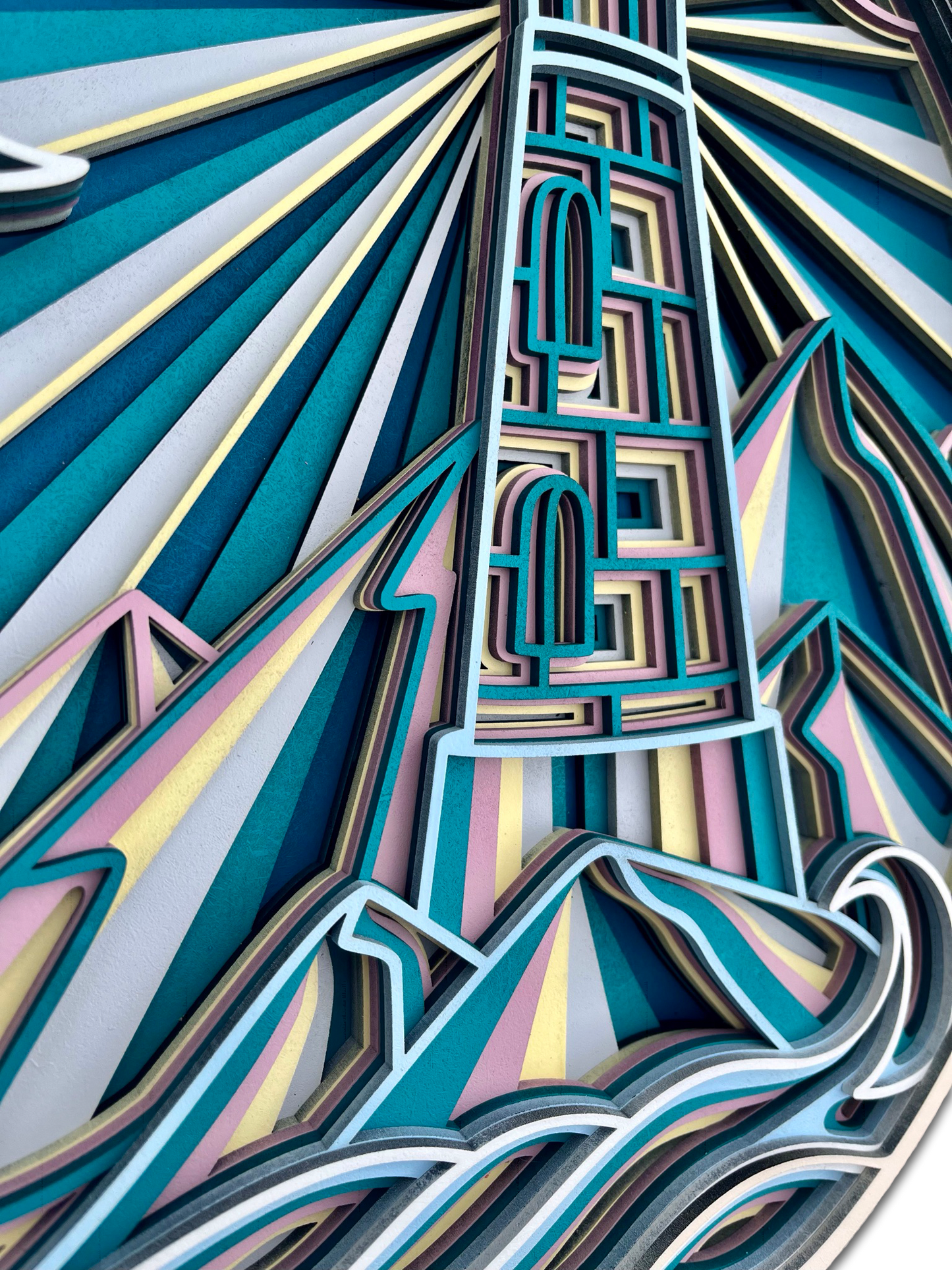 Décoration artisanale tableau paysage phare design 3D fantaisiste