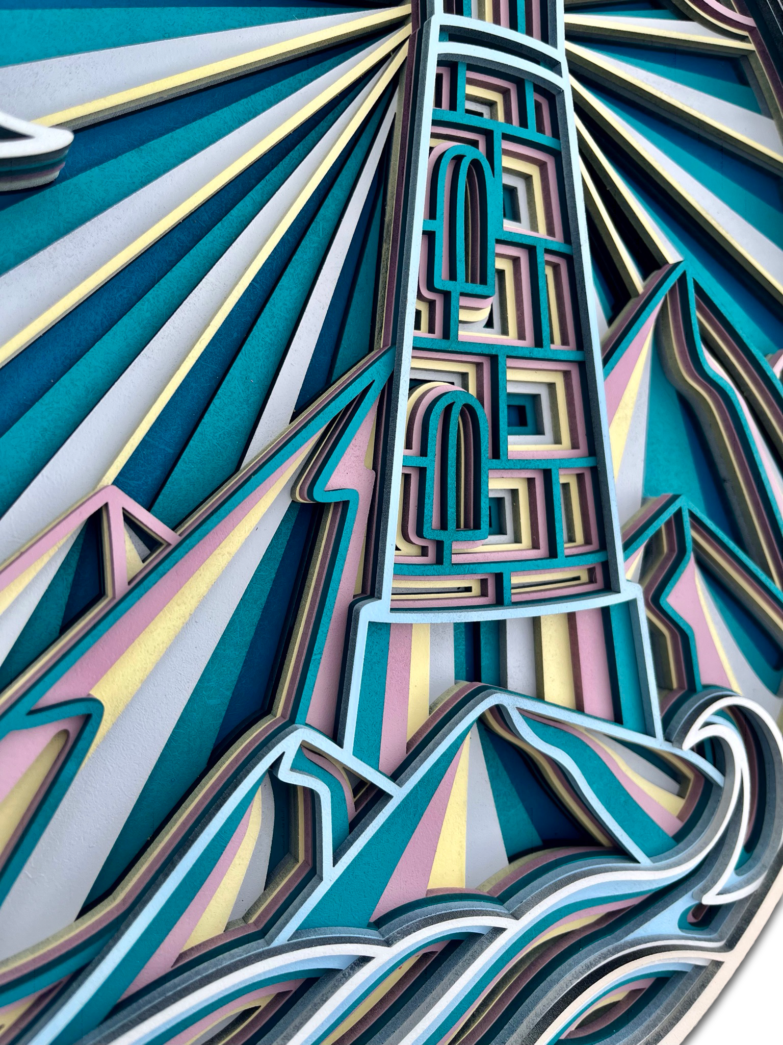 Décoration artisanale tableau paysage phare design 3D fantaisiste